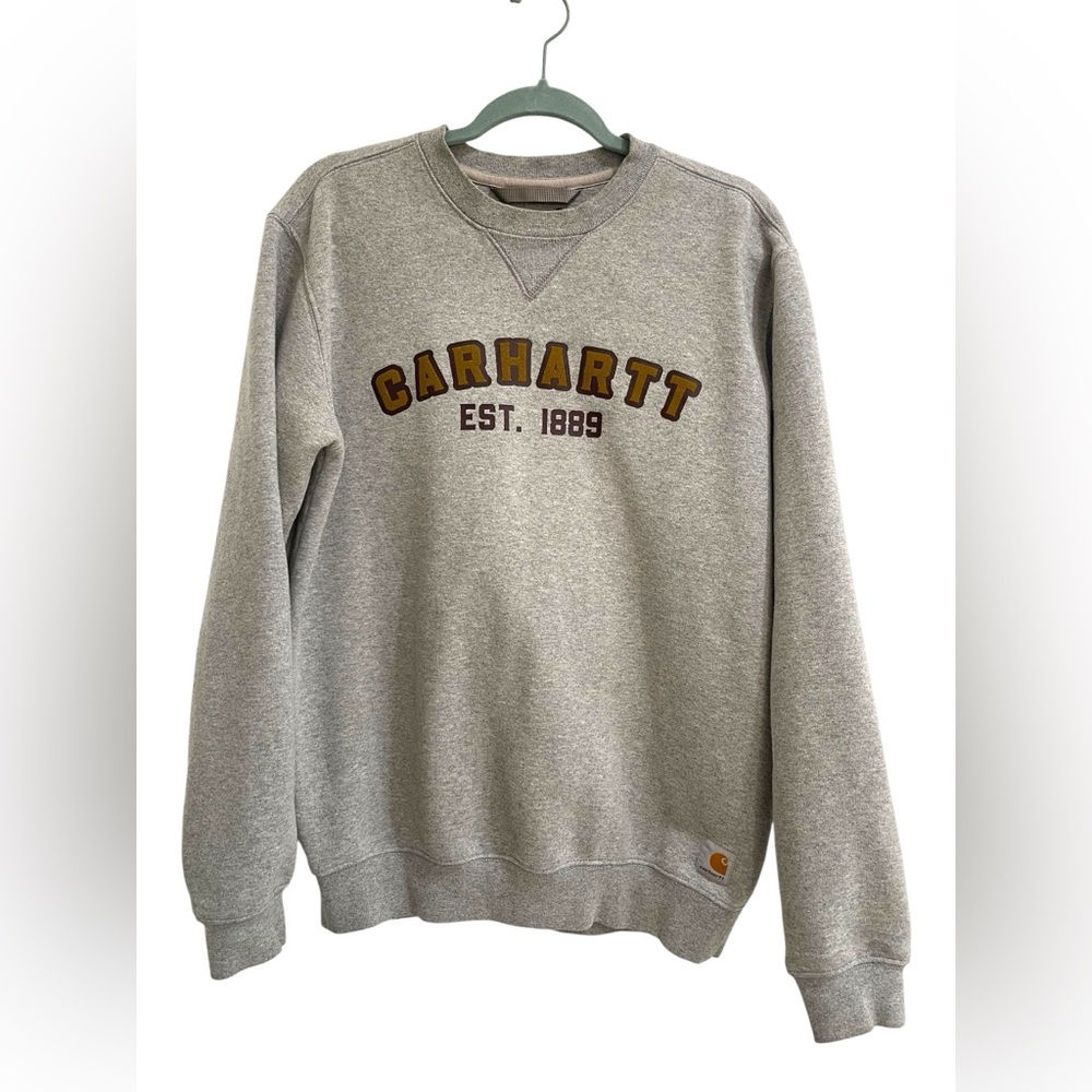 Carhartt Men's Heather Gray Crewneck Sweater Logo Size Small